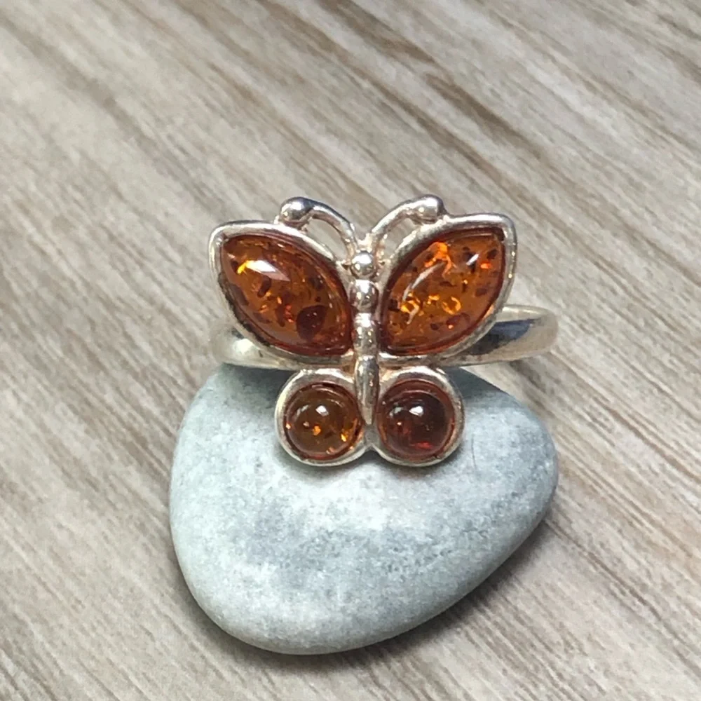 Amber Sterling Butterfly Ring 9 - Picture 7 of 9